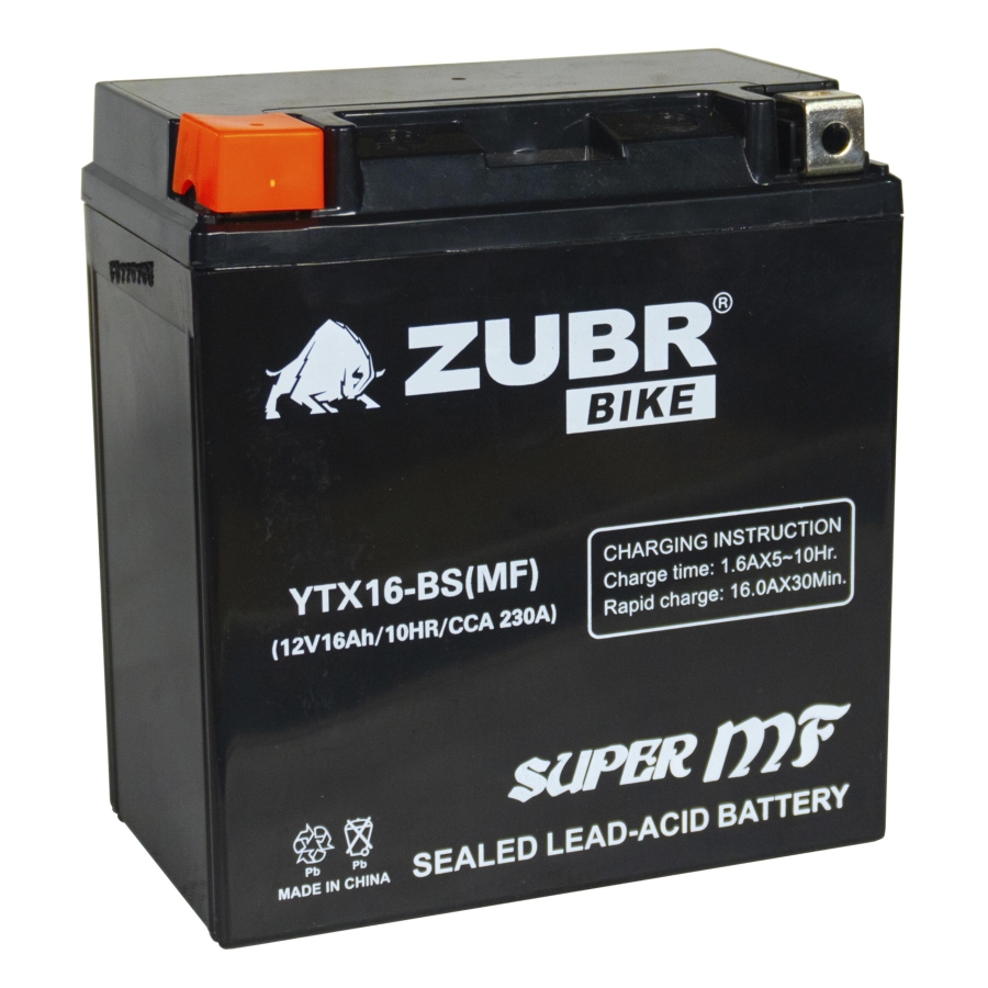 Аккумуляторная батарея ZUBR YTX16-BS (MF) 16 Ah
